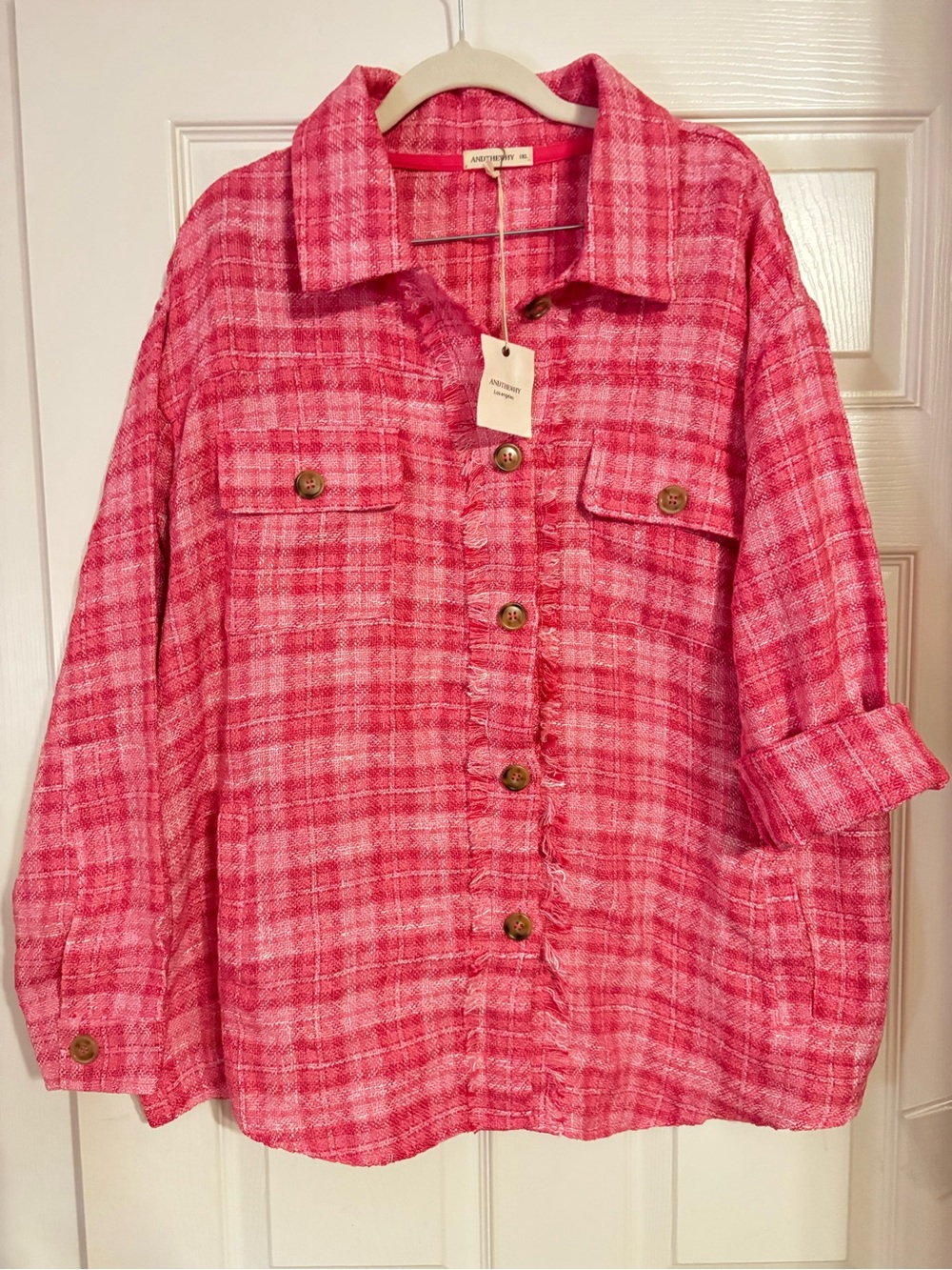NWT A New Day Pink Plaid Button-Up Shacket